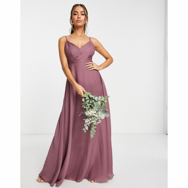 エイソス ASOS DESIGN レディース パーティードレス キャミワンピ Bridesmaid Cami Maxi Dress With Ruched Bodice And Tie Waist In Dus