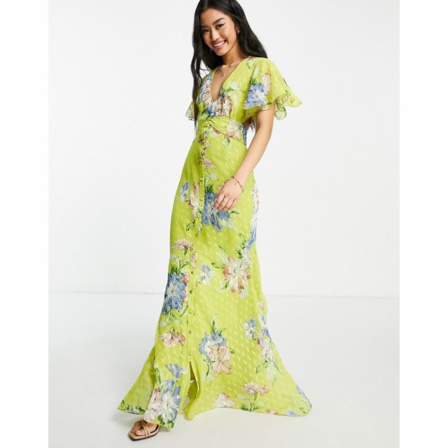 エイソス ASOS DESIGN レディース ワンピース ワンピース・ドレス Maxi Tea Dress In Jaquard With Colour Pop Floral Print フローラル