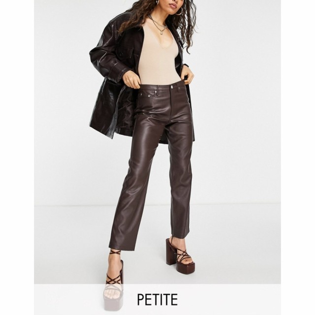 リバーアイランド River Island Petite レディース ボトムス・パンツ Faux Leather Straight Leg Trousers In Brown ブラウン/ダーク