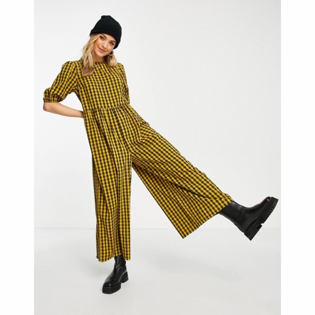 エイソス ASOS DESIGN レディース オールインワン ジャンプスーツ ワンピース・ドレス Short Sleeve Smock Jumpsuit In Mustard Check