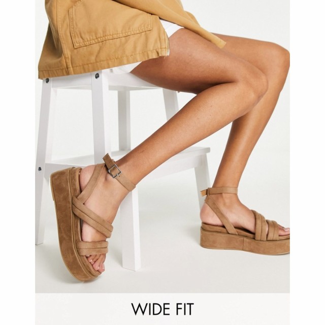 エイソス ASOS DESIGN レディース サンダル・ミュール 厚底 シューズ・靴 Wide Fit Tailor Padded Strappy Flatform Sandals In Beige ベ