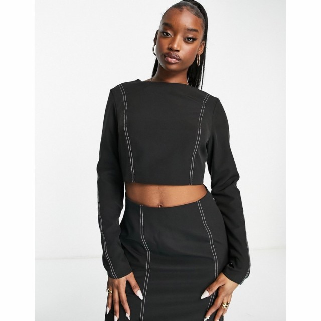 エイソス ASOS DESIGN レディース ワンピース ミドル丈 ワンピース・ドレス Cutout Midi Dress With Contrast Stitching In Black ブラッ