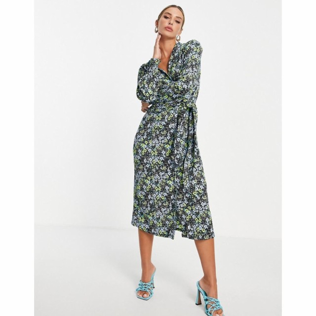 リバーアイランド River Island レディース ワンピース ラップドレス ミドル丈 ワンピース・ドレス Floral Wrap Midi Dress In Green グ