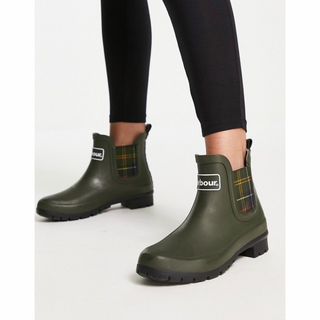 バブアー Barbour レディース レインシューズ・長靴 ショートブーツ シューズ・靴 Kingham Ankle Welly Boots With Tartan Lining In Oli