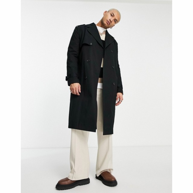 エイソス ASOS DESIGN メンズ トレンチコート アウター Water Resistant Double Breasted Trench Coat In Black ブラック