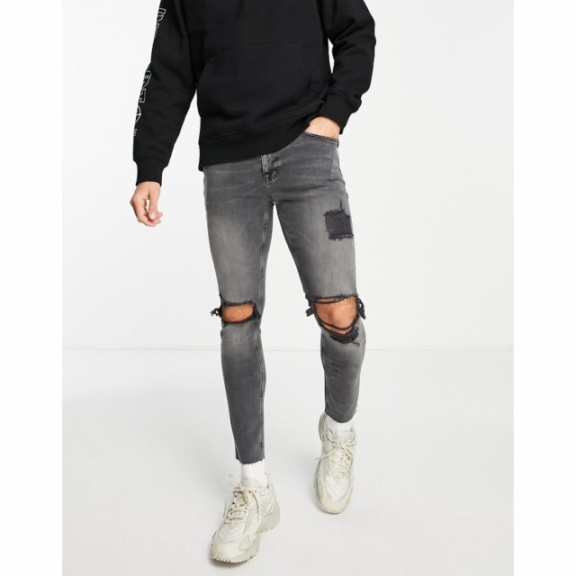 エイソス ASOS DESIGN メンズ ジーンズ・デニム スキニー ボトムス・パンツ Skinny Jeans In Washed Black With Heavy Rips ウォッシュブ