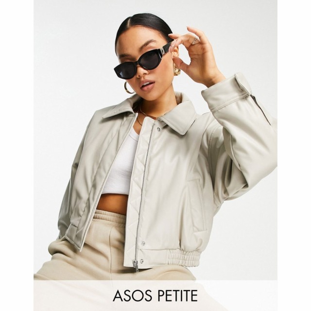 エイソス ASOS Petite レディース レザージャケット ミリタリージャケット アウター Petite Leather Look Bomber Jacket In Latte ラテ