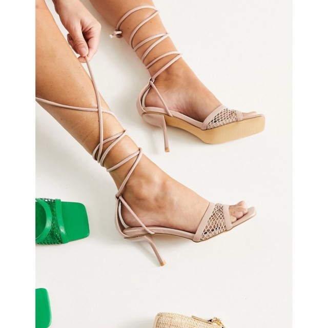 ロンドン レーベル London Rebel レディース サンダル・ミュール シューズ・靴 Tie Leg Heeled Sandals In Beige ベージュ