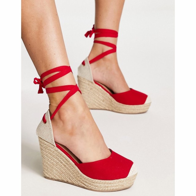 ロンドン レーベル London Rebel レディース エスパドリーユ ウェッジソール シューズ・靴 High Tie Leg Espadrille Wedges In Red レッ