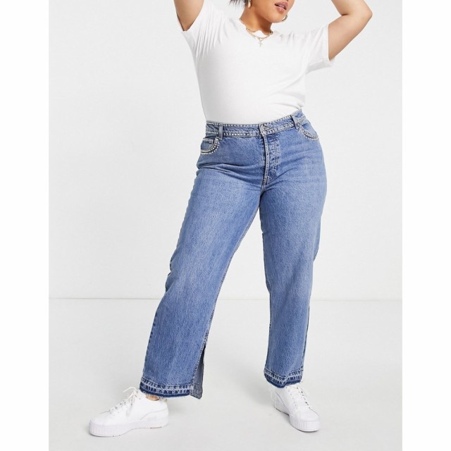 エイソス ASOS Curve レディース ジーンズ・デニム Curve Organic Cotton Blend Mid Rise 90S Straight Leg Jean In Midwash With Diaman