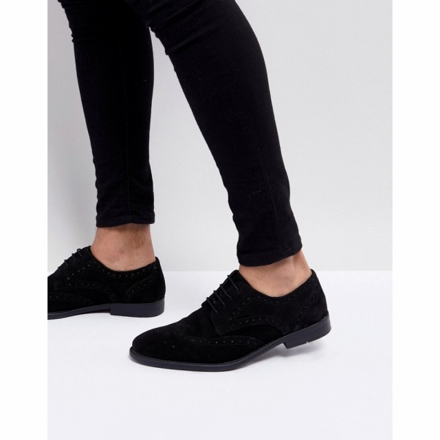 エイソス ASOS DESIGN メンズ 革靴・ビジネスシューズ ブローグ ダービーシューズ シューズ・靴 Derby Brogue Shoes In Black Suede ブラ