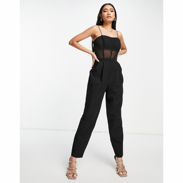 エイソス ASOS DESIGN レディース オールインワン バンドゥ ジャンプスーツ ワンピース・ドレス Mesh Bandeau Corset Detail Jumpsuit In