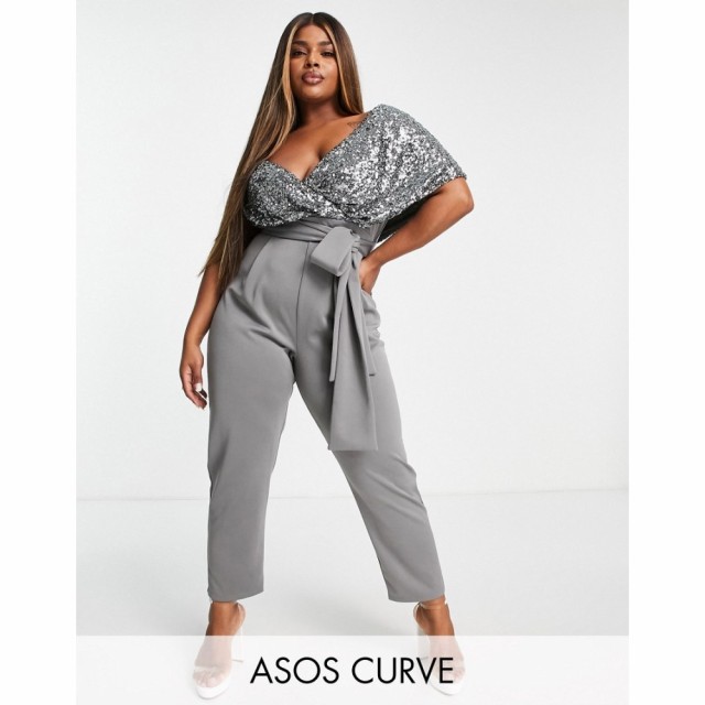 エイソス ASOS DESIGN レディース オールインワン ジャンプスーツ ワンピース・ドレス Curve 2 In 1 Sequin Fallen Shoulder Jumpsuit In