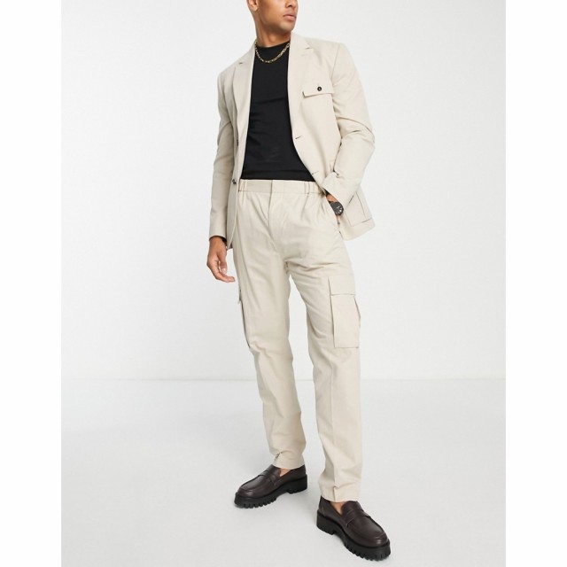 トップマン Topman メンズ カーゴパンツ ボトムス・パンツ Utility Smart Cargo Suit Trousers In Ecru ベージュ