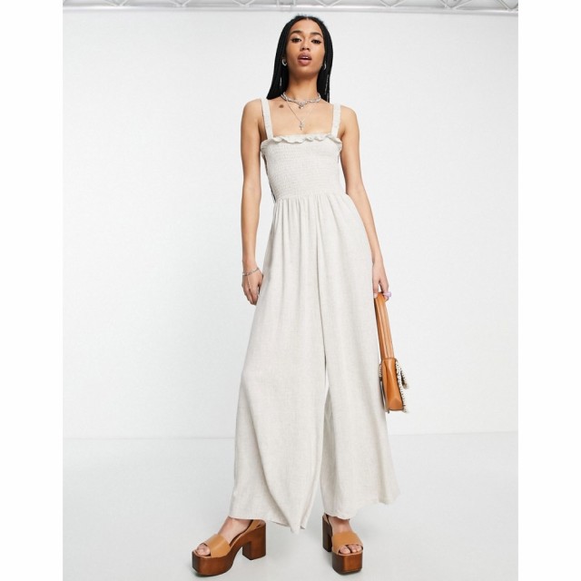 トップショップ Topshop レディース オールインワン ジャンプスーツ ワンピース・ドレス Linen Shirring Jumpsuit In Natural Beige ベー