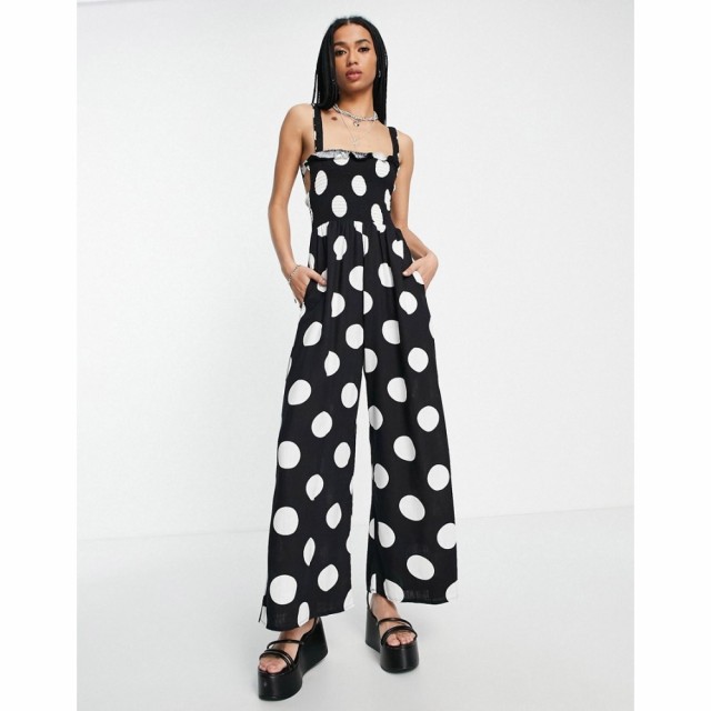 トップショップ Topshop レディース オールインワン ジャンプスーツ ワンピース・ドレス Spot Shirring Jumpsuit In Mono