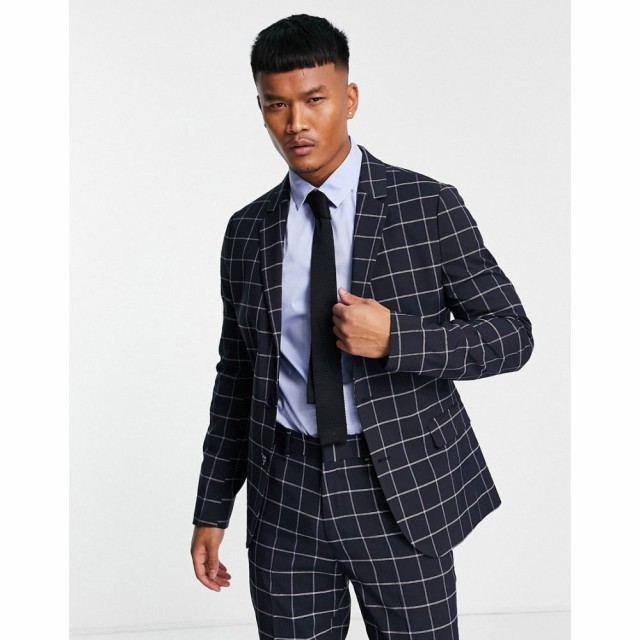 エイソス ASOS DESIGN メンズ スーツ・ジャケット アウター Skinny Suit Jacket In Navy Windowpane Check ネイビー