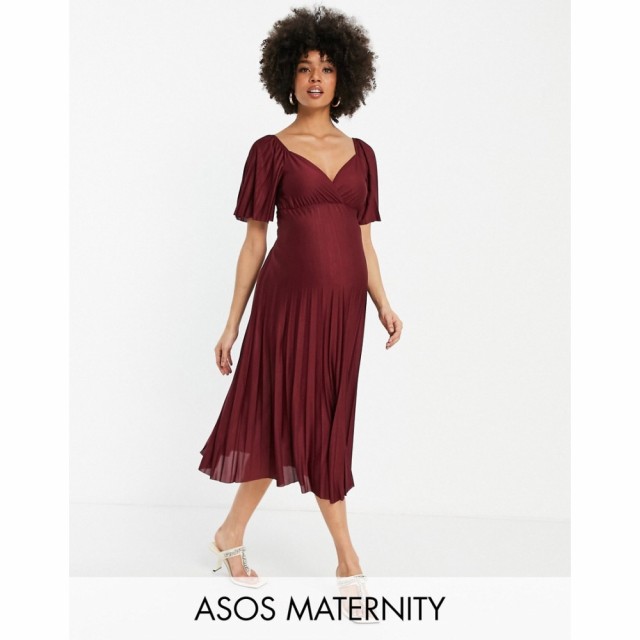 エイソス ASOS Maternity レディース ワンピース マタニティウェア ミドル丈 Maternity Pleated Twist Back Cap Sleeve Midi Dress In Da