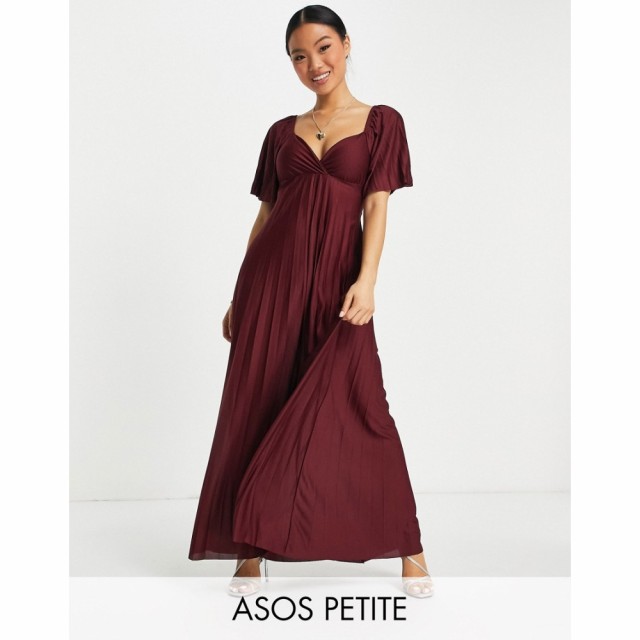 エイソス ASOS Petite レディース ワンピース マキシ丈 ワンピース・ドレス Petite Pleated Twist Back Cap Sleeve Maxi Dress In Dark R