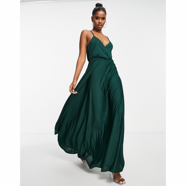 エイソス ASOS DESIGN レディース ワンピース ラップドレス マキシ丈 ワンピース・ドレス Wrap Front Tie Back Maxi Dress In Forest Gre