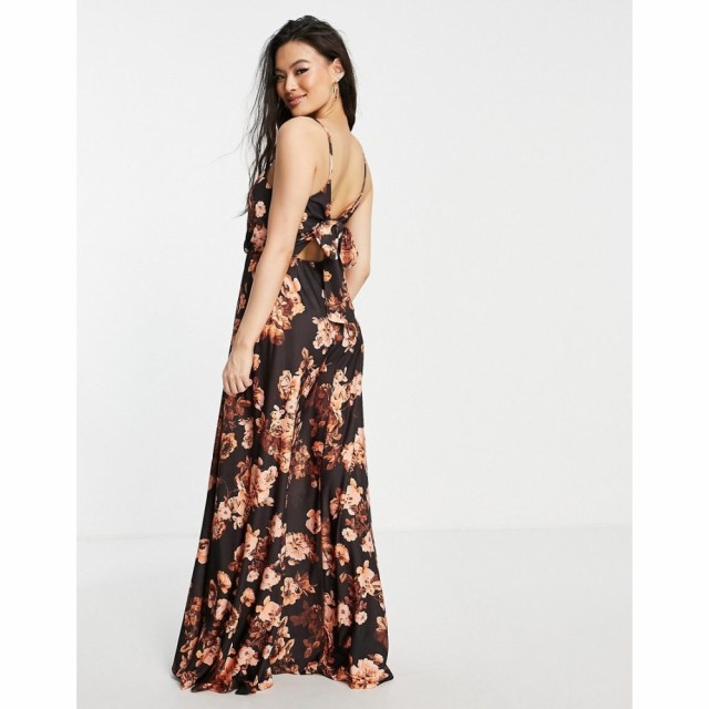 エイソス ASOS DESIGN レディース ワンピース ラップドレス ワンピース・ドレス Wrap Front Tie Back Maxi Dress In Dark Floral Print