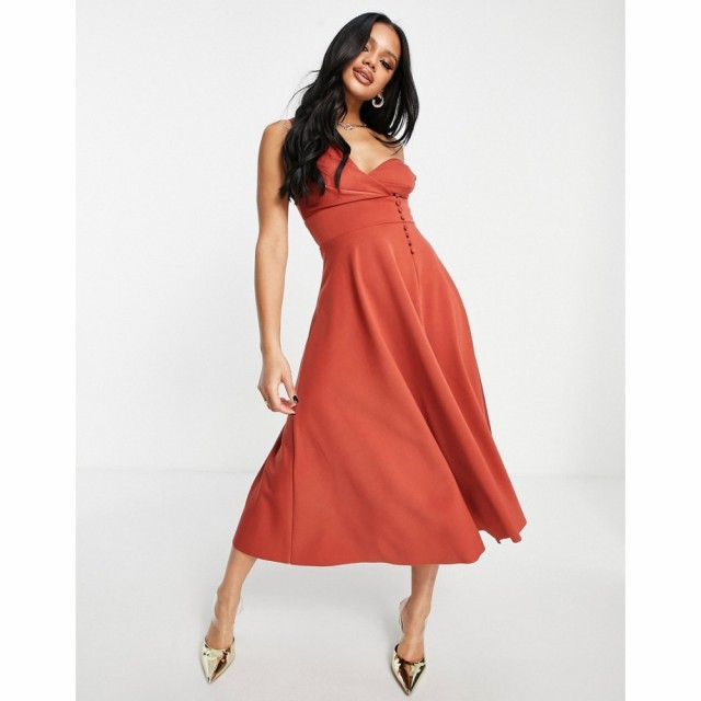 エイソス ASOS DESIGN レディース パーティードレス ミドル丈 ワンピース・ドレス Button Detail Midi Prom Dress In Rust ラスティック