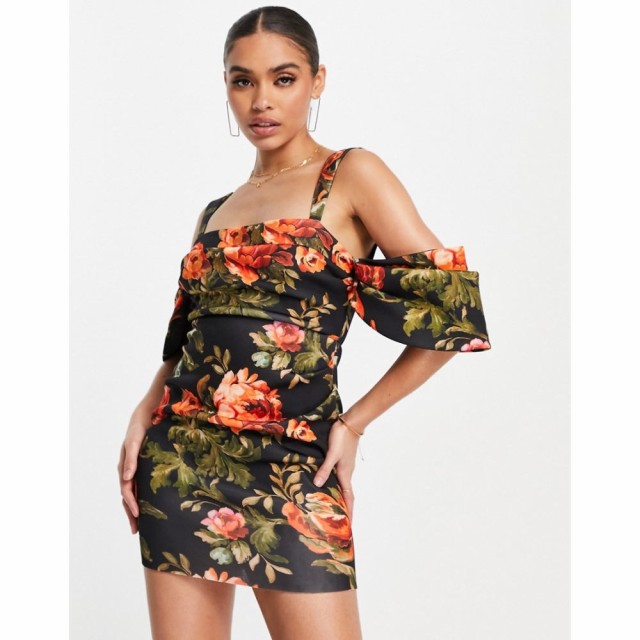 エイソス ASOS DESIGN レディース ワンピース ミニ丈 ワンピース・ドレス Pleat Bardot Mini Dress In Red Floral レッド