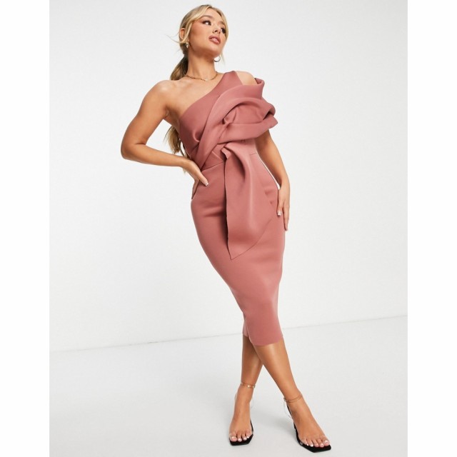 エイソス ASOS DESIGN レディース ワンピース タイト ミドル丈 ワンピース・ドレス Peekaboo Shoulder Tuck Midi Pencil Dress In Rose