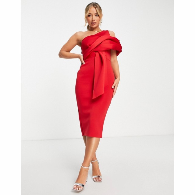 エイソス ASOS DESIGN レディース ワンピース タイト ミドル丈 ワンピース・ドレス Peekaboo Shoulder Tuck Midi Pencil Dress In Red レ