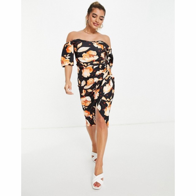 エイソス ASOS DESIGN レディース ワンピース ラップドレス Sweetheart Neck Wrap Tuck Off Shoulder Bardot Midi Dress In Floral Print