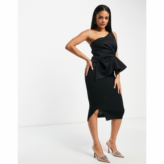 エイソス ASOS DESIGN レディース ワンピース タイト ワンピース・ドレス One Shoulder Half Pephem Pencil Midi Dress In Black ブラッ