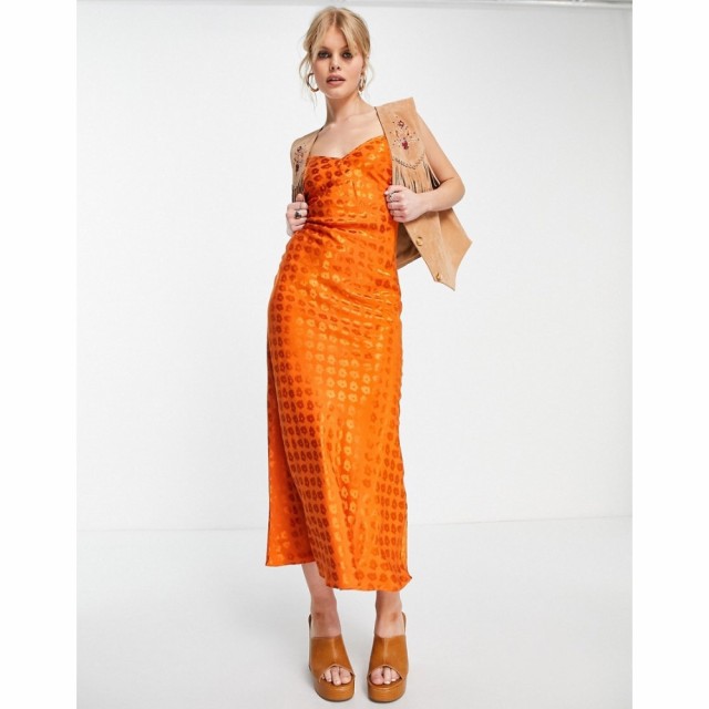 トップショップ Topshop レディース ワンピース ミドル丈 ワンピース・ドレス Floral Jacquard Midi Dress In Orange オレンジ