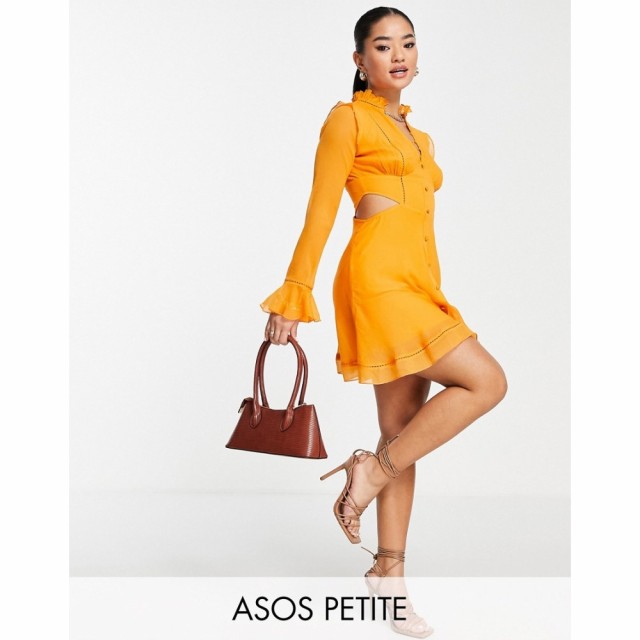 エイソス ASOS Petite レディース ワンピース ミニ丈 ワンピース・ドレス Petite Ruffle Detail Mini Dress With Button Detail In Musta