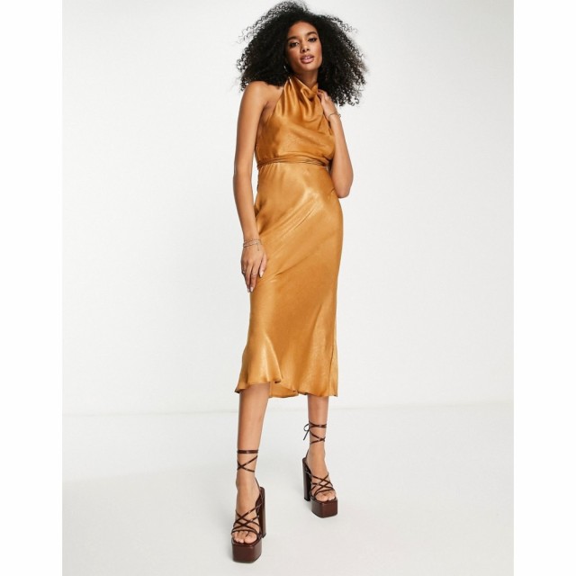 エイソス ASOS DESIGN レディース ワンピース ラップドレス ミドル丈 ワンピース・ドレス Cowl Neck Halter Midi Dress With Tie Wrap Wa