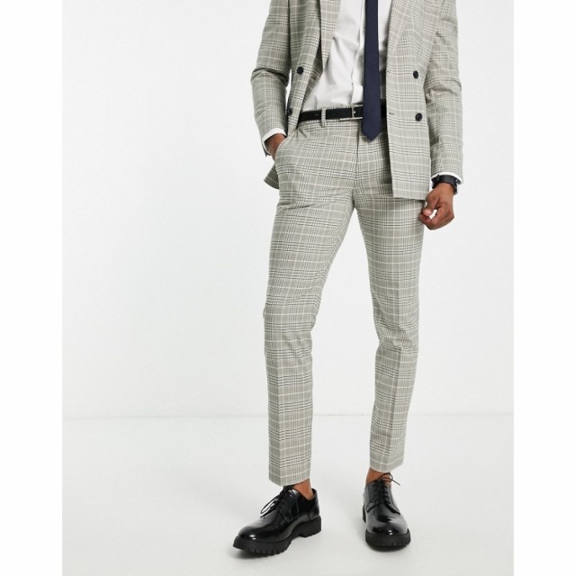 トップマン Topman メンズ スラックス スキニー ボトムス・パンツ Skinny Suit Trousers In Grey Check ライトグレー