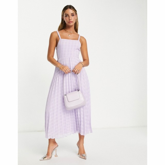 エイソス ASOS DESIGN レディース ワンピース ミドル丈 ワンピース・ドレス Elasticated Tie Back Pleated Midi Dress In Lilac ライラッ