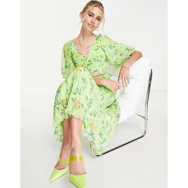 エイソス ASOS DESIGN レディース ワンピース ラップドレス ミドル丈 ワンピース・ドレス Wrap Around Pleated Midi Dress In Green Base