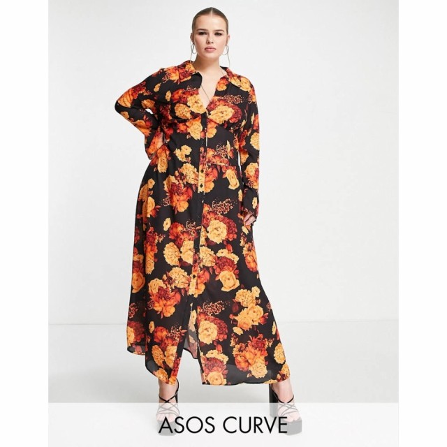 エイソス ASOS DESIGN レディース ワンピース ミドル丈 シャツワンピース Curve Panelled Button Through Midi Shirt Dress In 70S Bloom