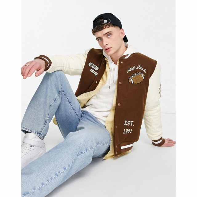 プルandベアー PullandBear メンズ ブルゾン アウター Varsity Jacket In Brown ブラウン