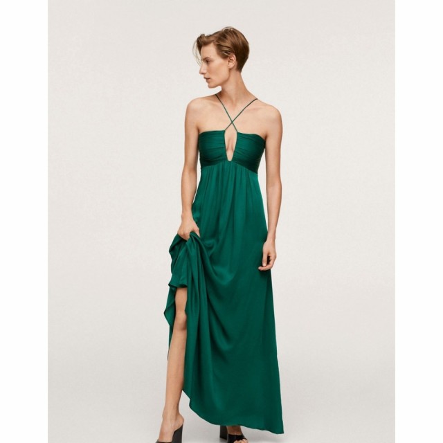 マンゴ Mango レディース ワンピース マキシ丈 ワンピース・ドレス Occasion Halterneck Maxi Dress In Green グリーン