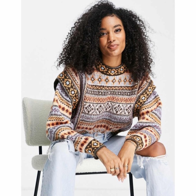 マンゴ Mango レディース ニット・セーター トップス Aztec Print Jumper With Sleeve Detail In Multi ホワイト