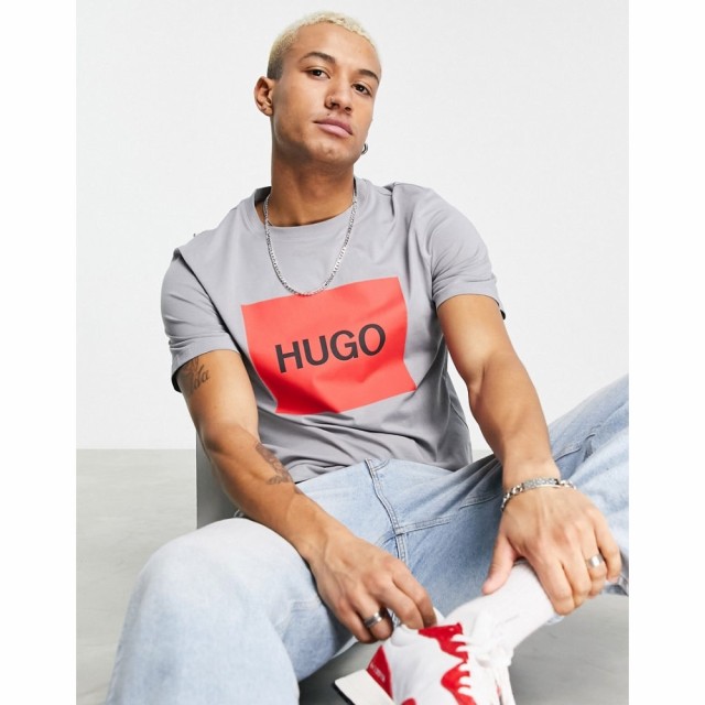 ヒューゴ ボス HUGO メンズ Tシャツ ボックスロゴ トップス Hugo Dulive Box Logo T-Shirt In Grey グレー