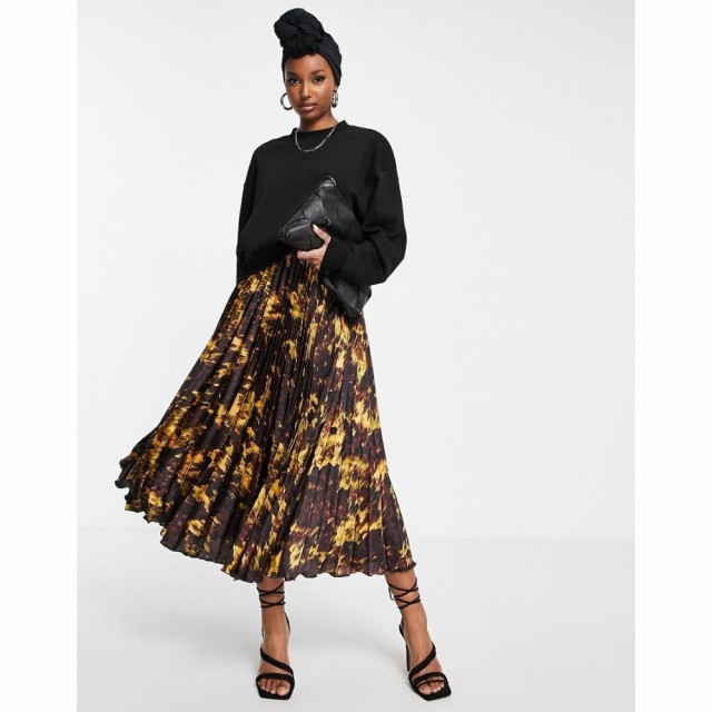 エイソス ASOS DESIGN レディース ひざ丈スカート プリーツスカート スカート Satin Pleated Midi Skirt In Blurred Animal Print