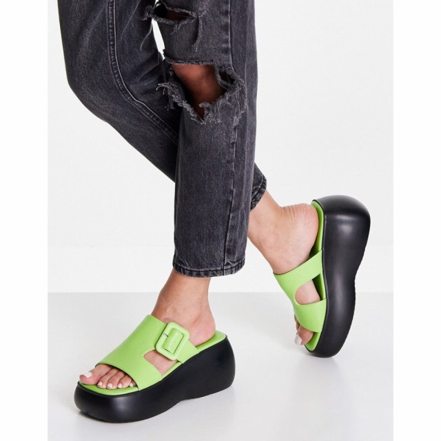 トップショップ Topshop レディース サンダル・ミュール シューズ・靴 Palma Chunky Buckle Flatfrom Mule In Green グリーン