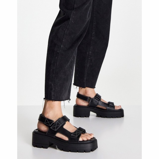 トップショップ Topshop レディース サンダル・ミュール フラット シューズ・靴 Petro Chunky Flat Sandal In Black ブラック