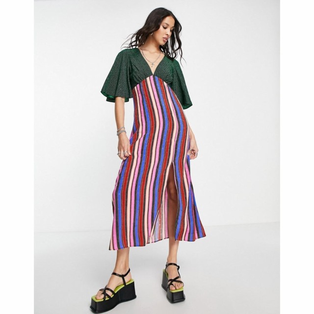 トップショップ Topshop レディース ワンピース ミドル丈 ワンピース・ドレス Mix And Match Stripe Angel Sleeve Midi Dress In Multi