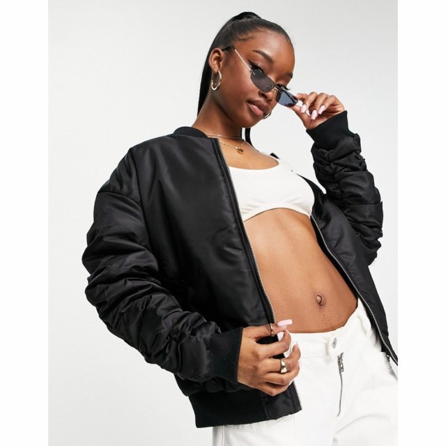 ミスガイデッド Missguided レディース ブルゾン ミリタリージャケット アウター Ruched Sleeve Bomber Jacket In Black ブラック