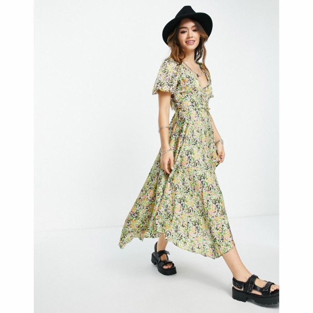 トップショップ Topshop レディース ワンピース ラップドレス ワンピース・ドレス Mix And Match Floral Print Midi Wrap Dress In Multi