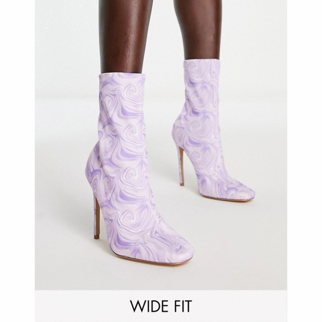 パブリックディザイア Public Desire Wide Fit レディース ブーツ シューズ・靴 Lars High Heeled Sock Boots In Purple Swirl Print