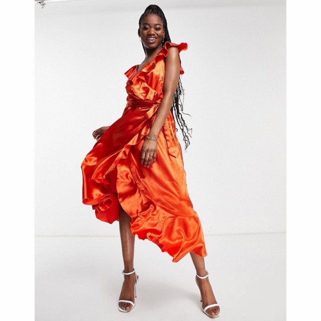 リトル ミストレス Little Mistress レディース パーティードレス ラップドレス Bridesmaid Frill Wrap Dress In Sunset Orange サンセッ